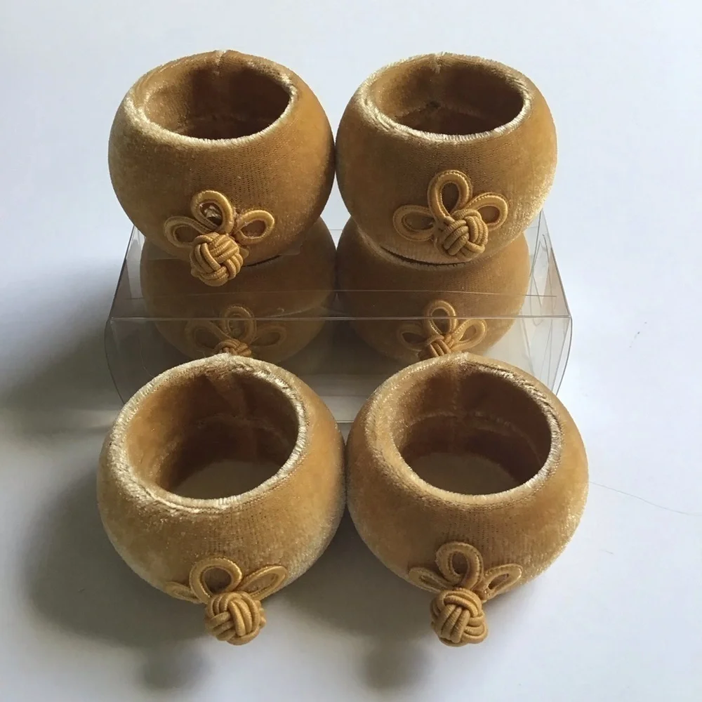 Better Homes & Gardens SET OF 6 Tan Gold Velvet Asian Knot Round Napkin Rings